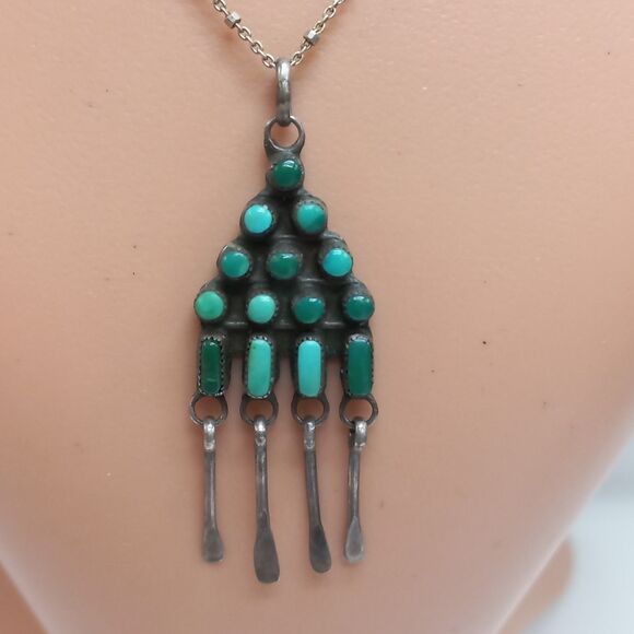 Sterling Jewelry - Zuni hand made pendant turquoise sterling